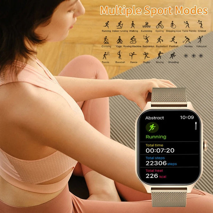 LuxeTime | Montre intelligente élégante pour femmes avec tracker d'activité, moniteur de fréquence cardiaque et design chic.
