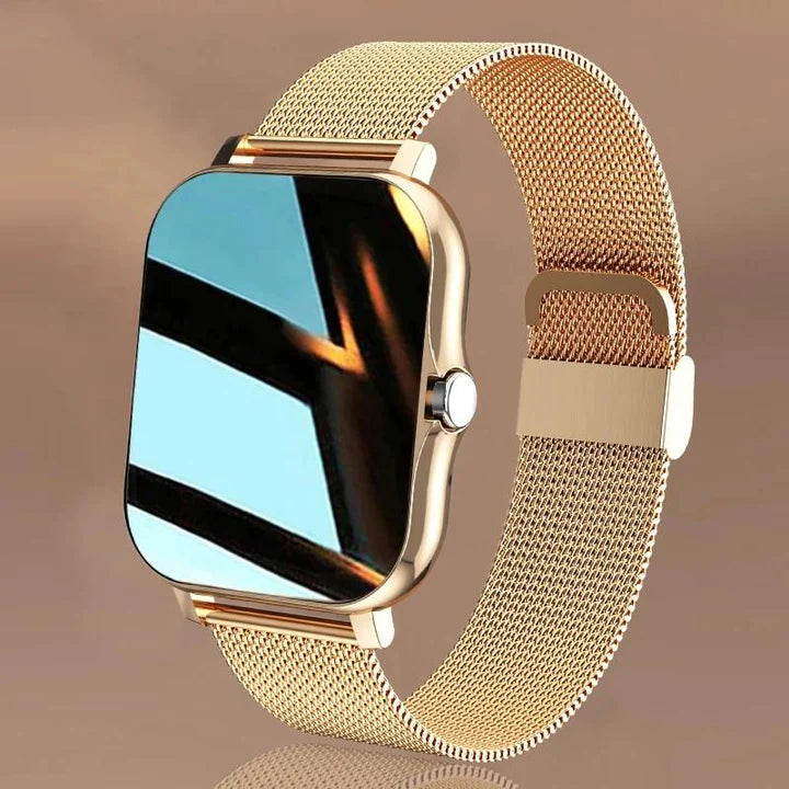 LuxeTime | Montre intelligente élégante pour femmes avec tracker d'activité, moniteur de fréquence cardiaque et design chic.