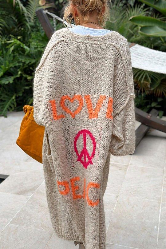 Giulietta - Cardigan Vintage surdimensionné au Style Élégant avec une Impression Inspirante "Love & Peace" pour une Élégance Intemporelle