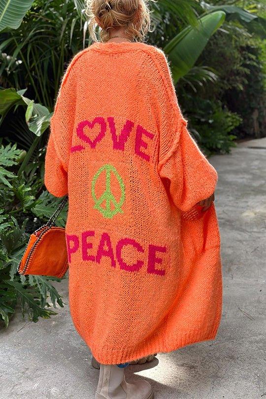 Giulietta - Cardigan Vintage surdimensionné au Style Élégant avec une Impression Inspirante "Love & Peace" pour une Élégance Intemporelle