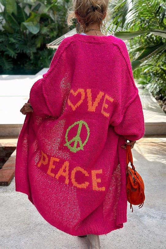 Giulietta - Cardigan Vintage surdimensionné au Style Élégant avec une Impression Inspirante "Love & Peace" pour une Élégance Intemporelle