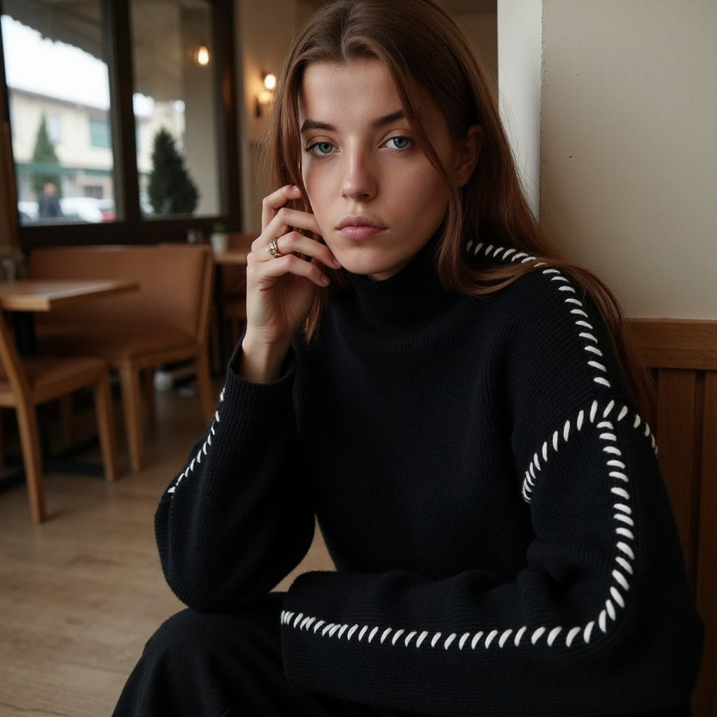 Irene - Pull Stylé avec Coutures Contrastées pour un Look Tendance