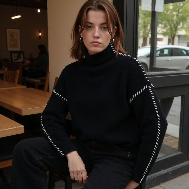 Irene - Pull Stylé avec Coutures Contrastées pour un Look Tendance