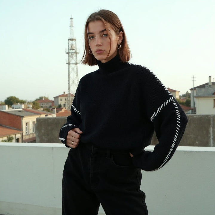 Irene - Pull Stylé avec Coutures Contrastées pour un Look Tendance