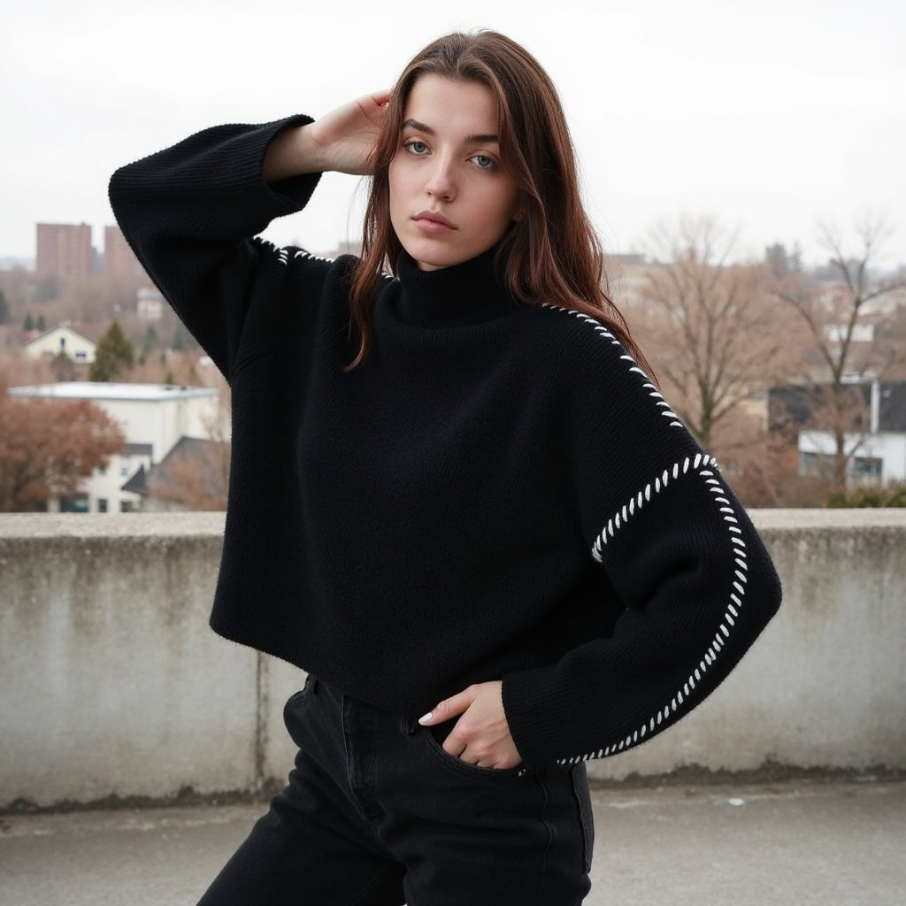 Irene - Pull Stylé avec Coutures Contrastées pour un Look Tendance