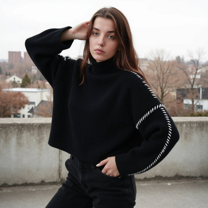 Irene - Pull Stylé avec Coutures Contrastées pour un Look Tendance