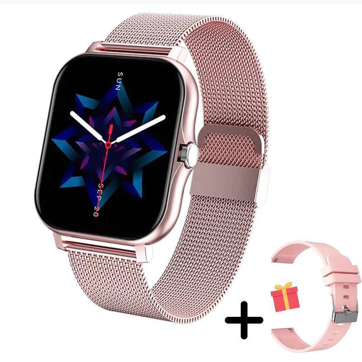LuxeTime | Montre intelligente élégante pour femmes avec tracker d'activité, moniteur de fréquence cardiaque et design chic.