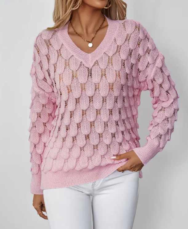 Livia - Élégant pull classique en tricot à col et V pour un style intemporel