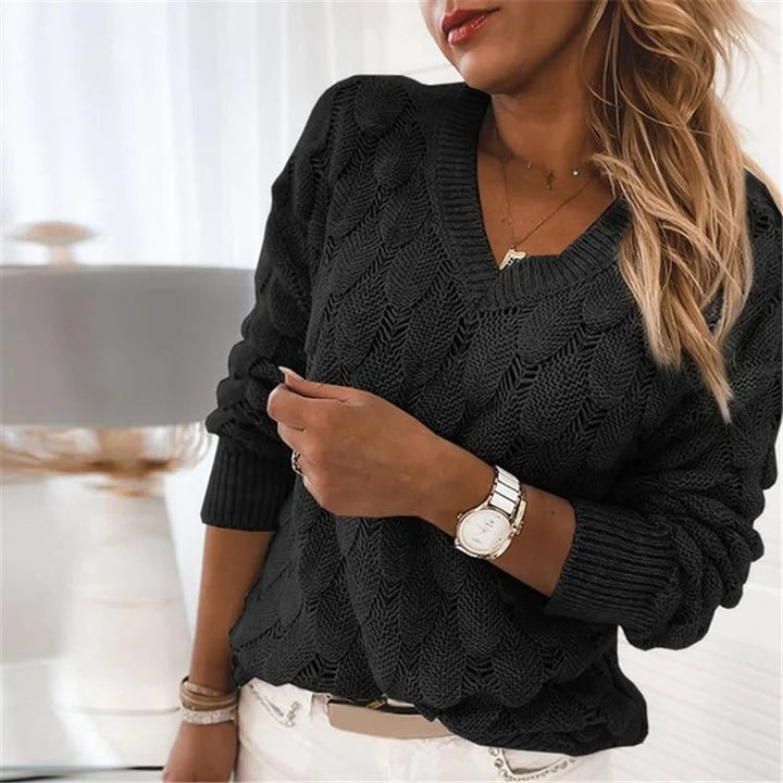 Livia - Élégant pull classique en tricot à col et V pour un style intemporel