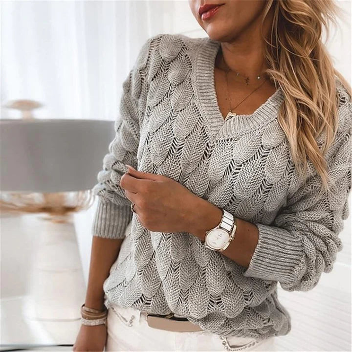 Livia - Élégant pull classique en tricot à col et V pour un style intemporel