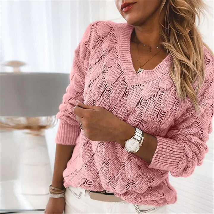 Livia - Élégant pull classique en tricot à col et V pour un style intemporel