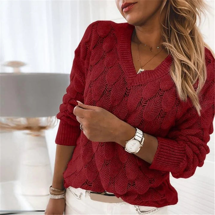 Livia - Élégant pull classique en tricot à col et V pour un style intemporel