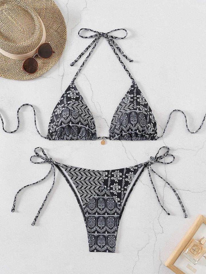 Ensemble de Bikini Bicolore Élégant avec Imprimé Tendance pour Femmes
