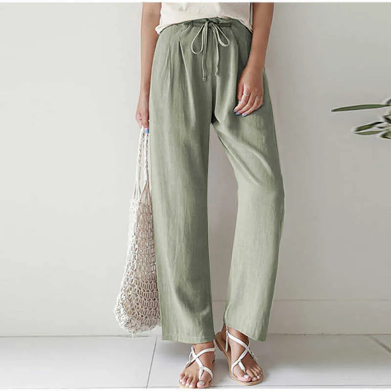 Gretel - Pantalon respirant avec taille élastique et poche plissée tendance sur des jambes évasées