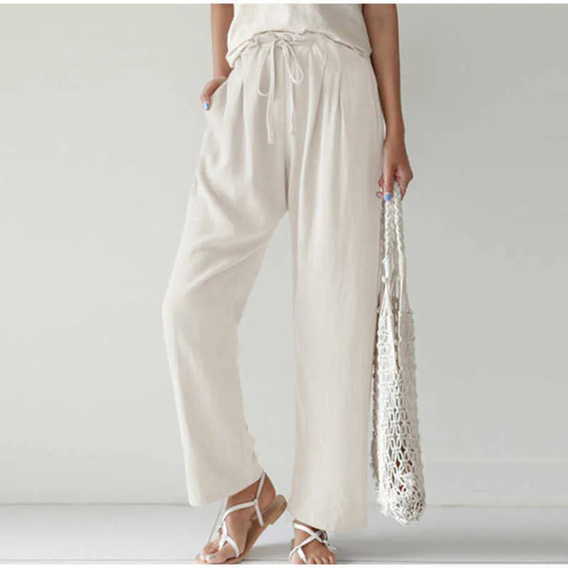 Gretel - Pantalon respirant avec taille élastique et poche plissée tendance sur des jambes évasées