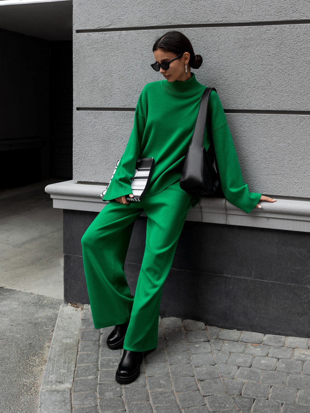 Coton Doux - Ensemble élégant à 2 pièces avec col roulé asymétrique pour un look stylé.