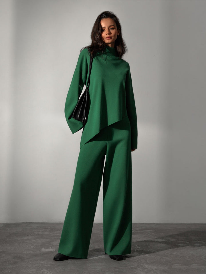 Coton Doux - Ensemble élégant à 2 pièces avec col roulé asymétrique pour un look stylé.