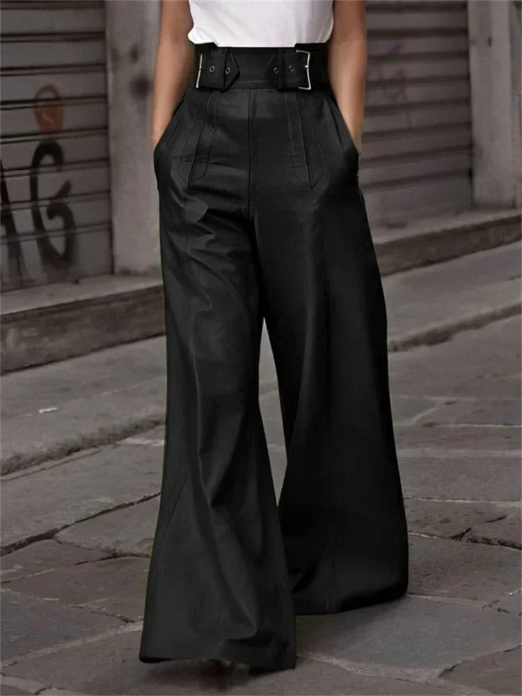 Élégant pantalon large à taille haute en similicuir - Eleanor