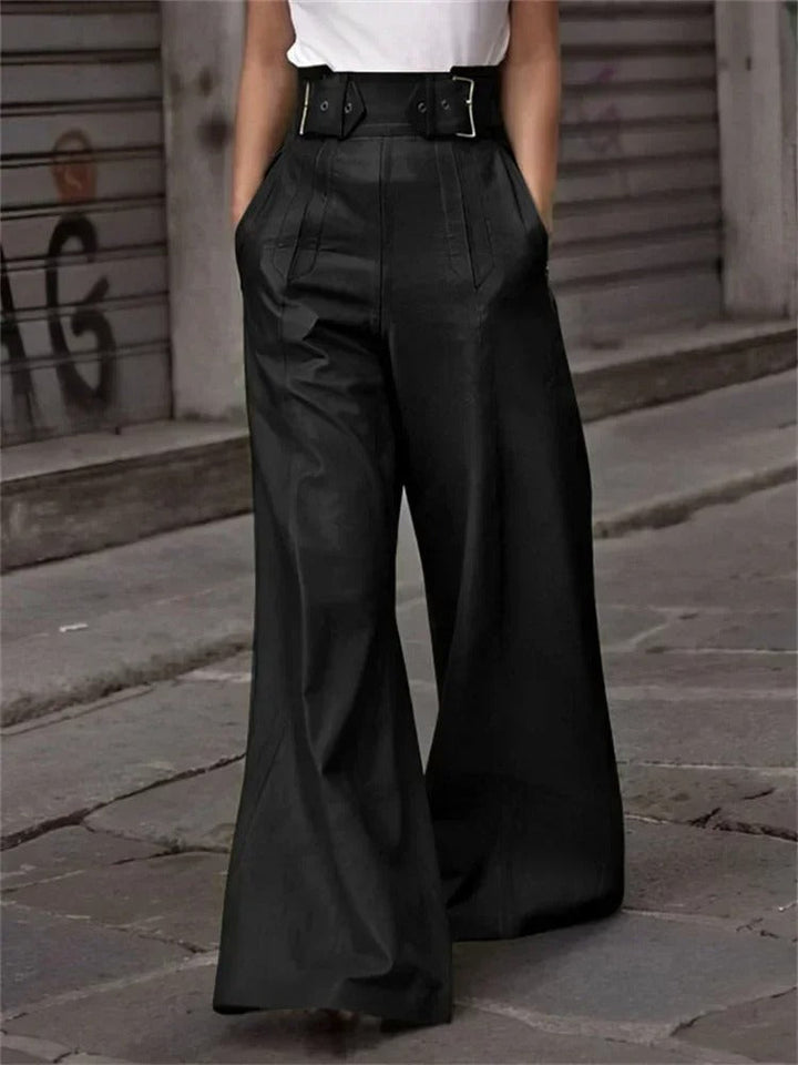 Élégant pantalon large à taille haute en similicuir - Eleanor