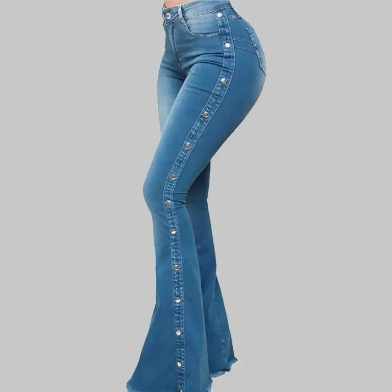 Agatha - Pantalon en denim stretch tendance avec une taille haute et une coupe fluide