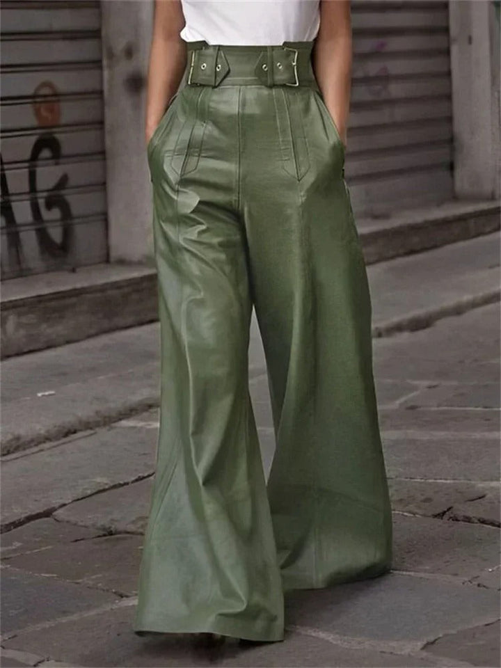 Élégant pantalon large à taille haute en similicuir - Eleanor
