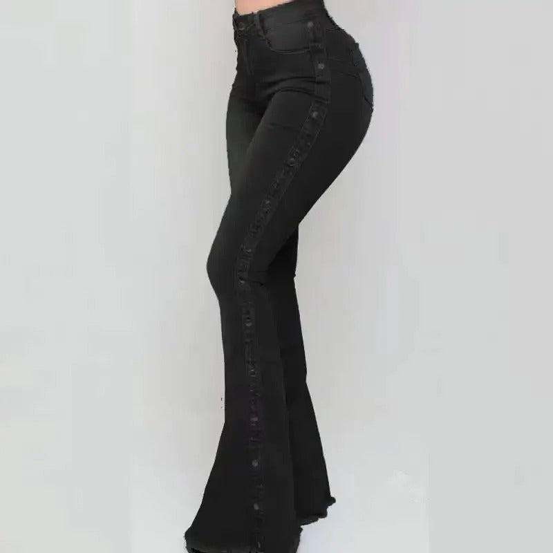 Agatha - Pantalon en denim stretch tendance avec une taille haute et une coupe fluide