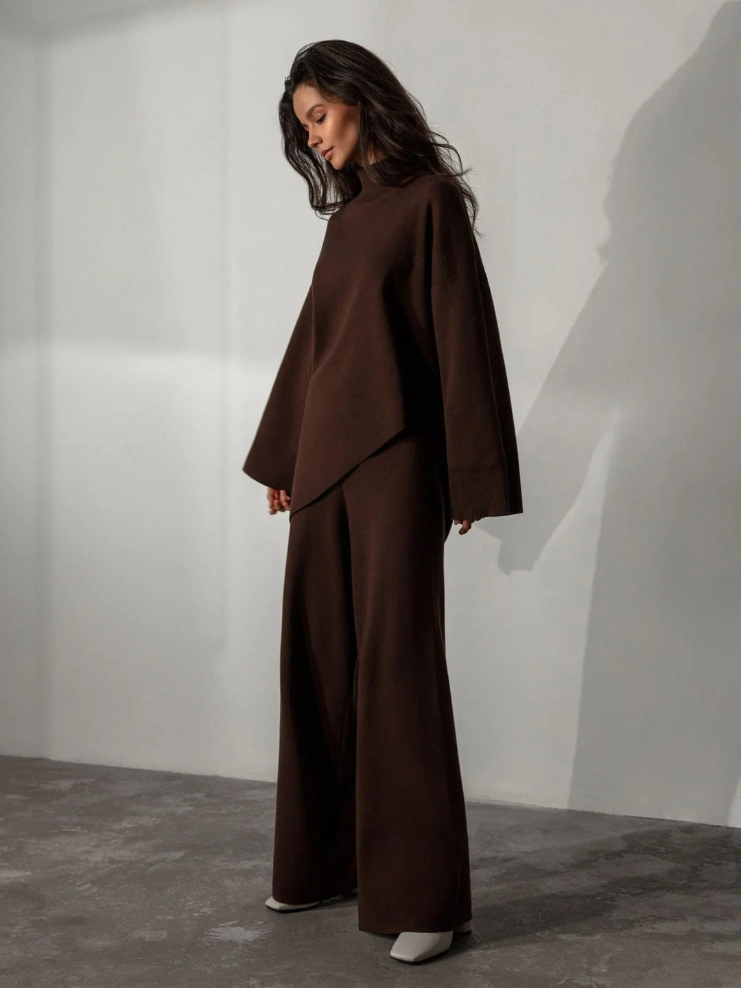 Coton Doux - Ensemble élégant à 2 pièces avec col roulé asymétrique pour un look stylé.