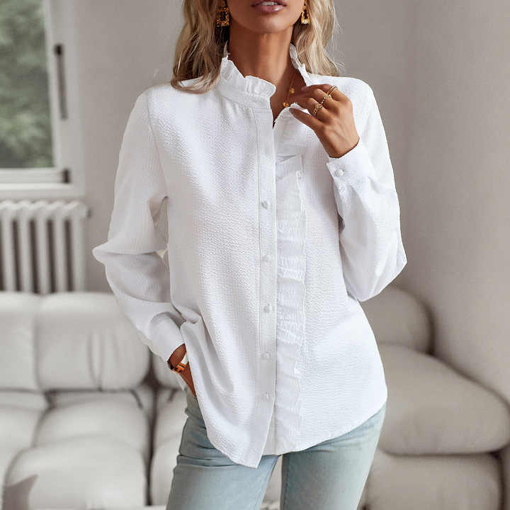 Blouse élégante pour femme à manches longues avec volants pour un look chic | Mecca