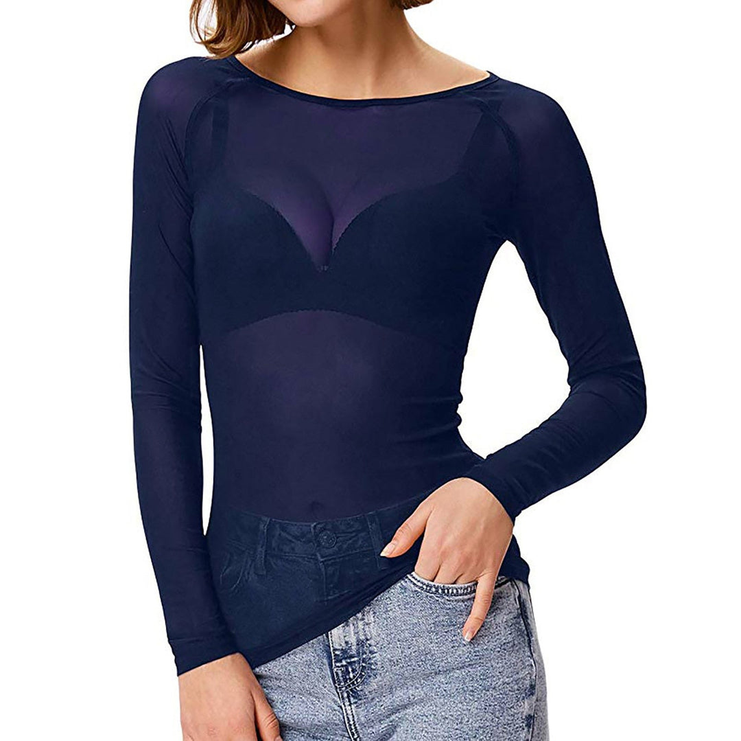 Top en maille élégante et transparente à manches longues pour femmes