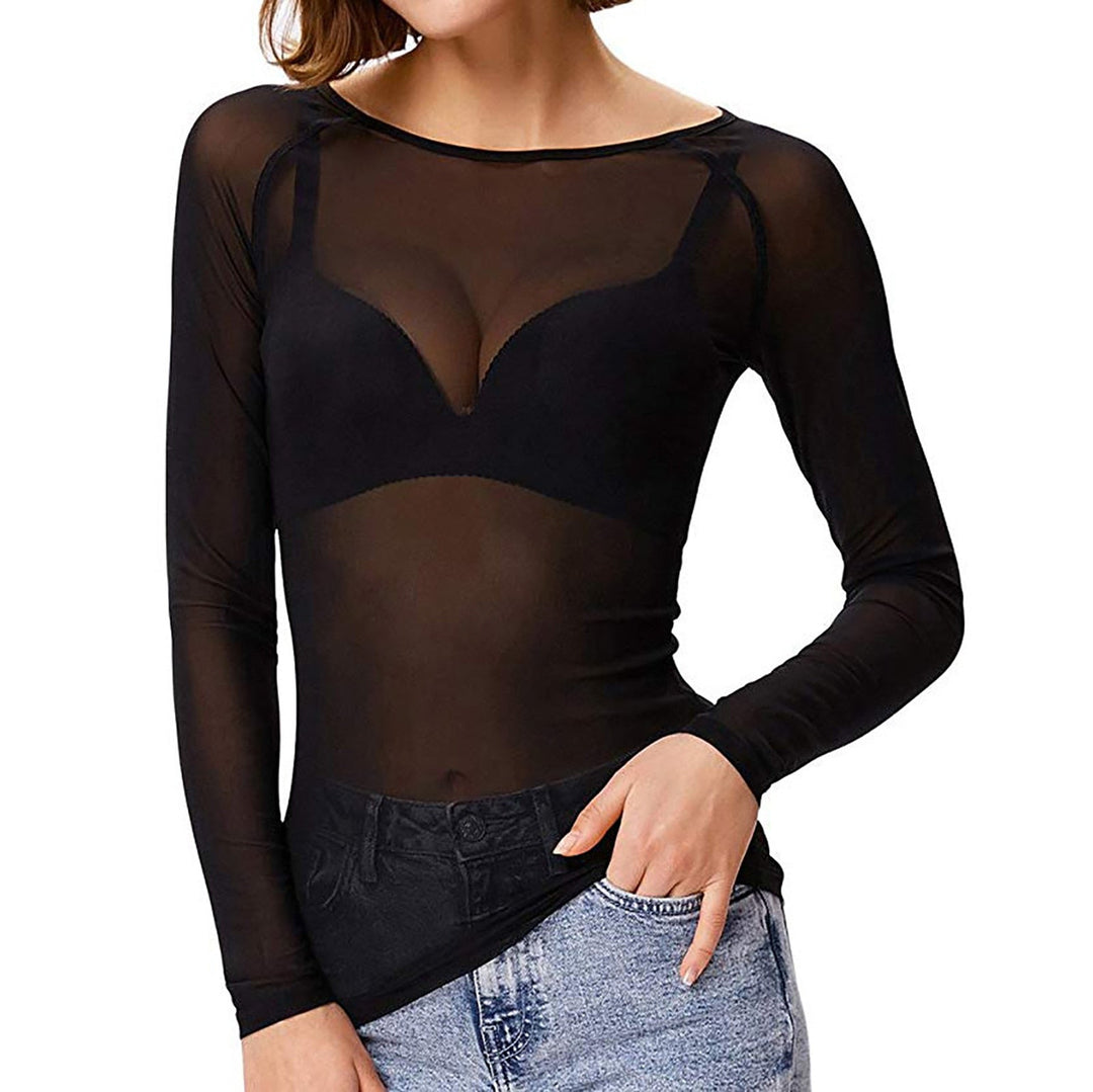 Top en maille élégante et transparente à manches longues pour femmes