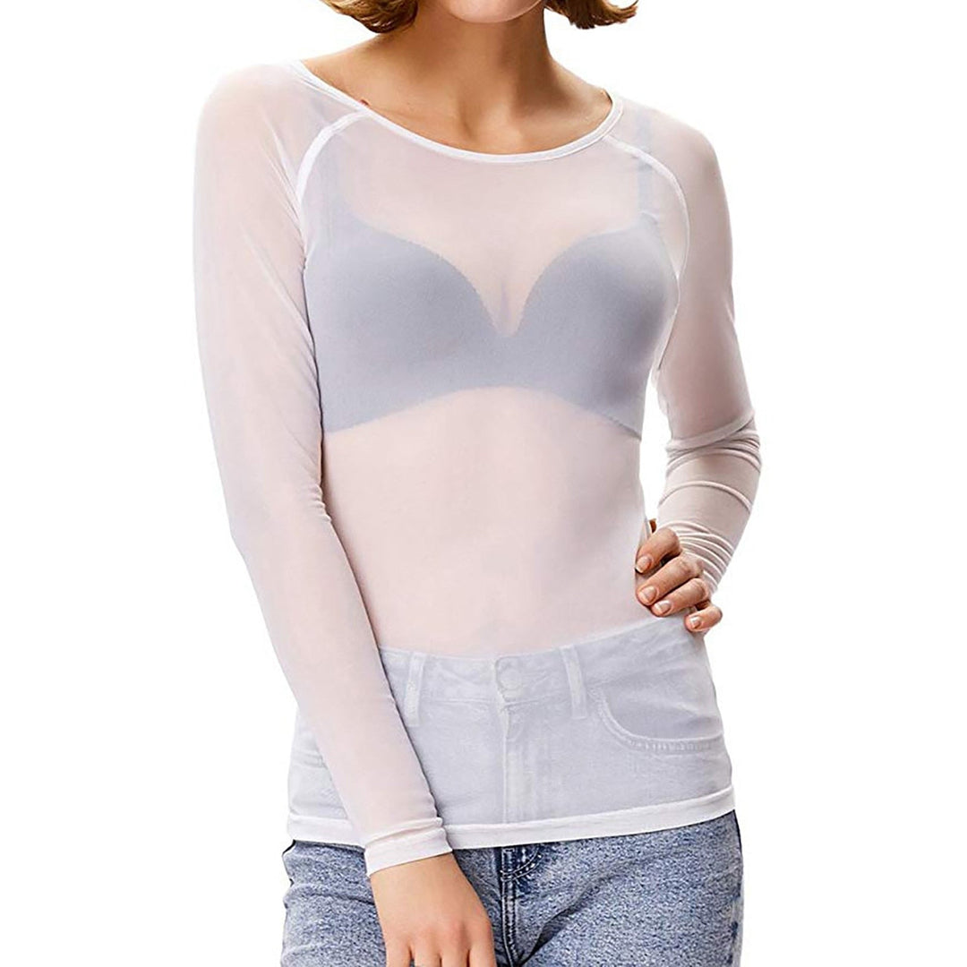 Top en maille élégante et transparente à manches longues pour femmes