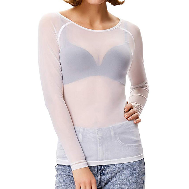 Top en maille élégante et transparente à manches longues pour femmes