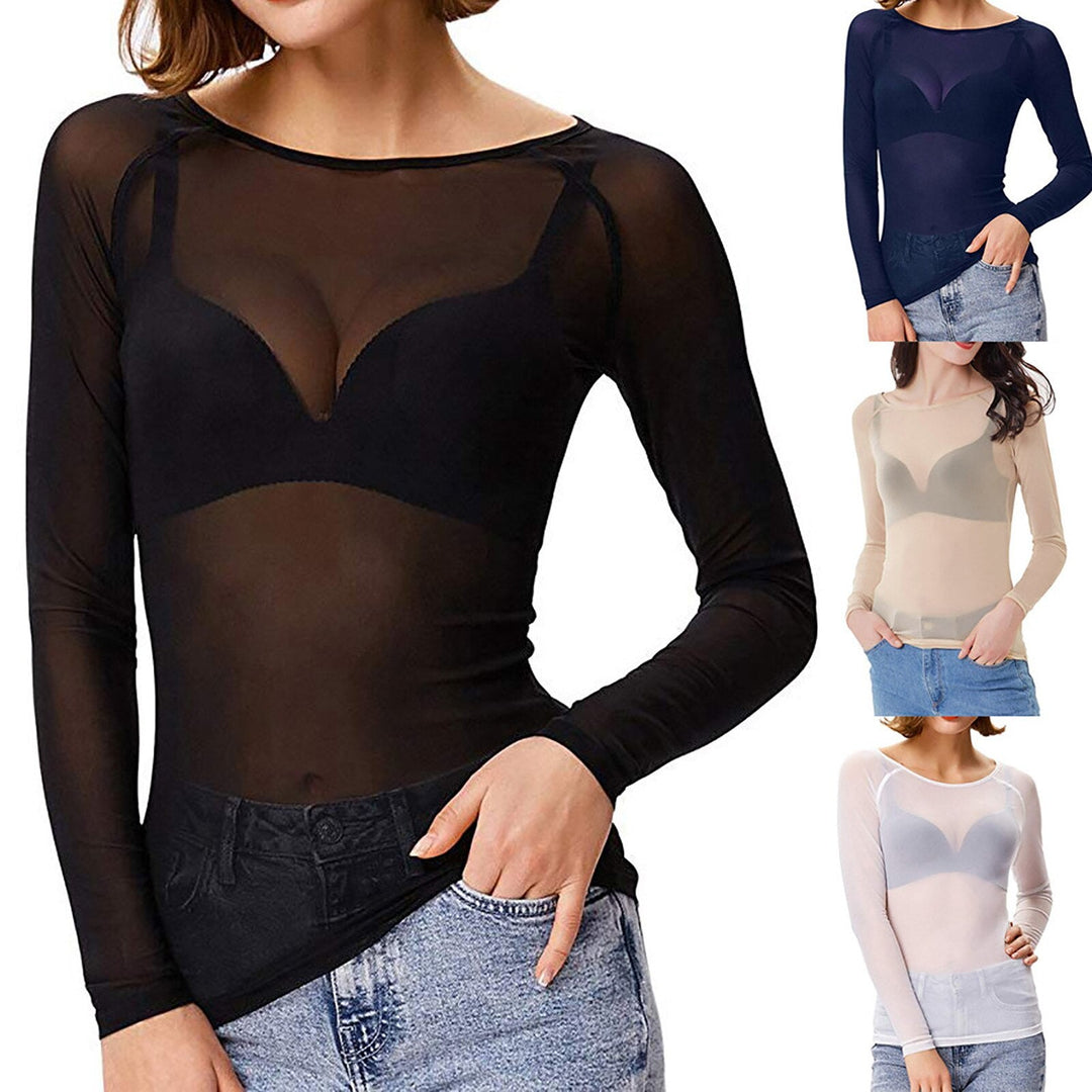 Top en maille élégante et transparente à manches longues pour femmes