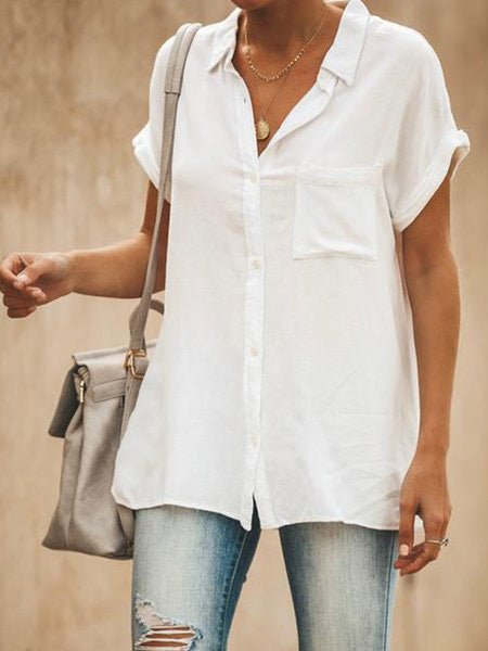Esmée - Blouse élégante en coton avec lapel, manches courtes et poche pour un look chic et pratique