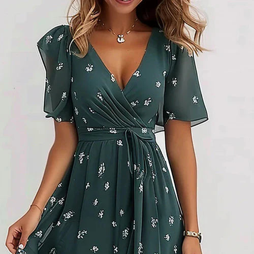 Katleen | Robe midi en chiffon imprimée avec décolleté en V - Mode féminine élégante