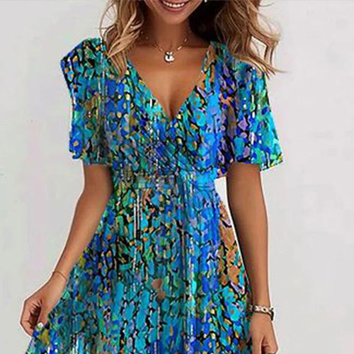 Katleen | Robe midi en chiffon imprimée avec décolleté en V - Mode féminine élégante