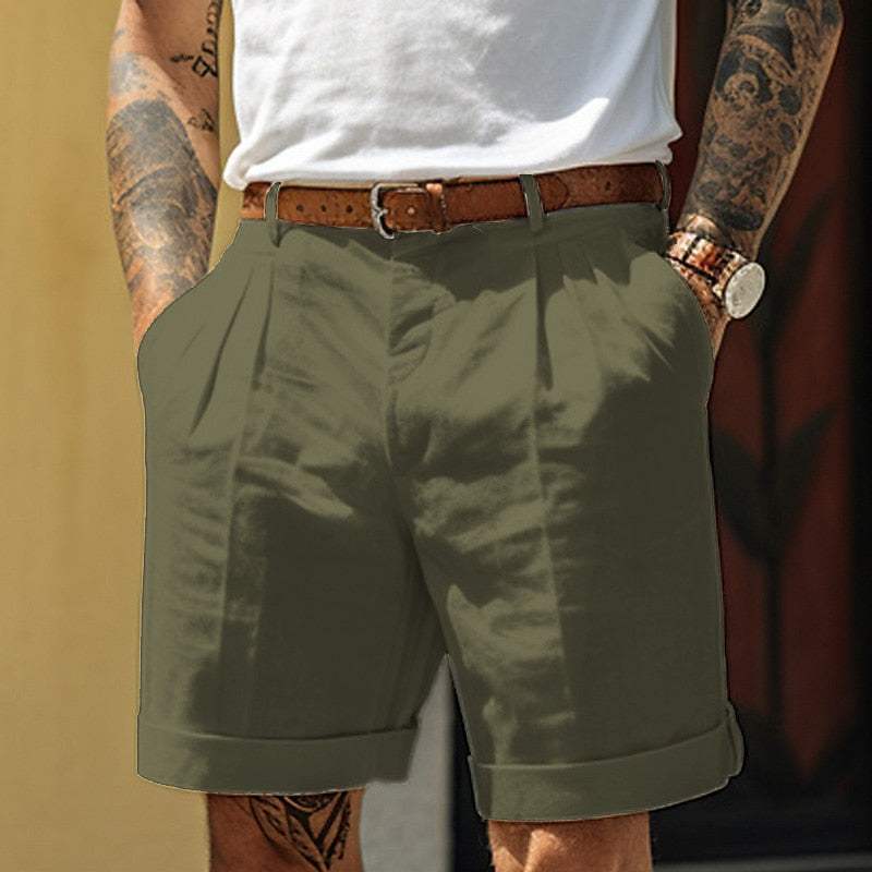 Short en lin mélange sur mesure pour hommes avec élégants plis et zoom confortable - Respirants et durables.