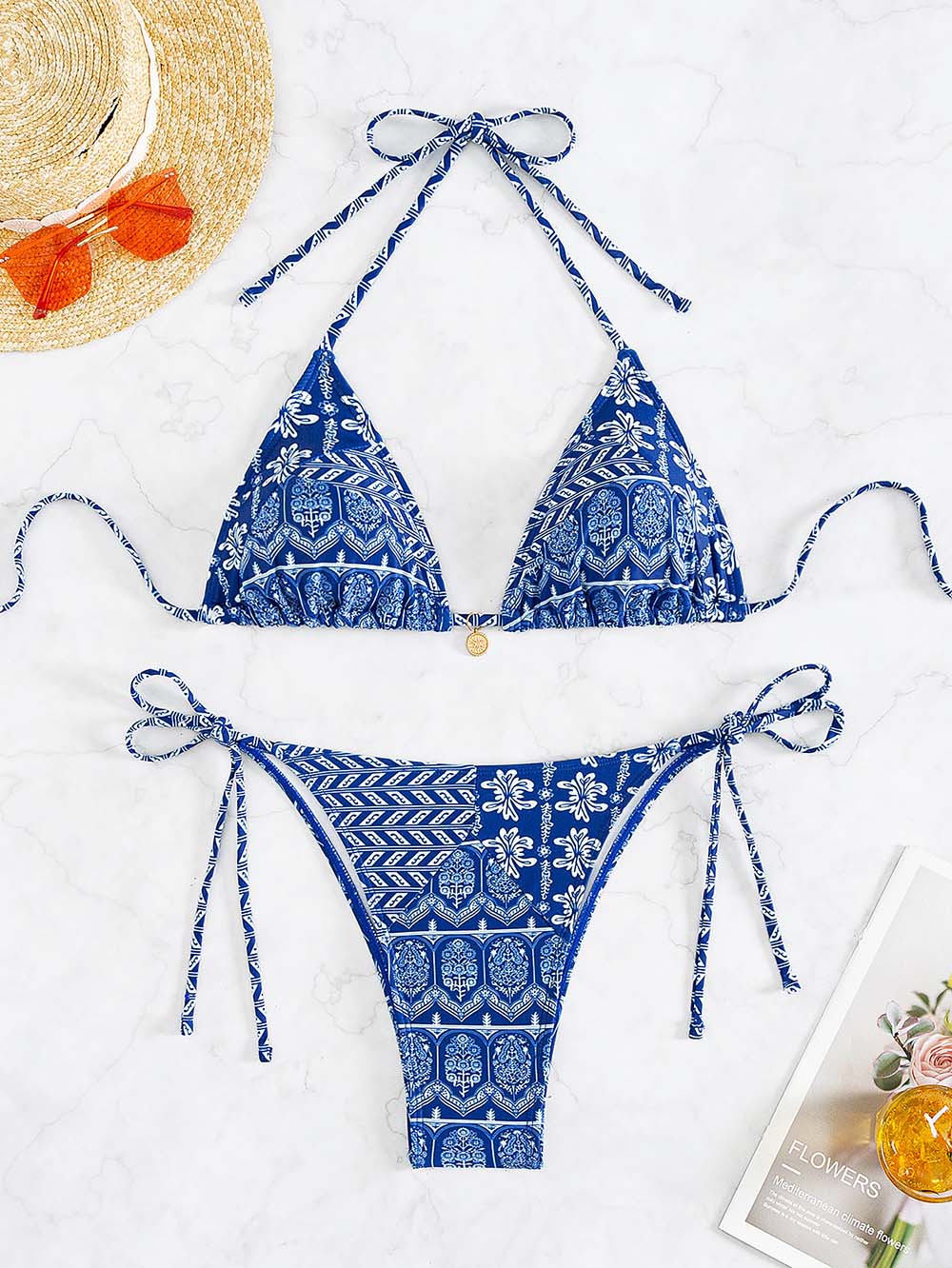 Ensemble de Bikini Bicolore Élégant avec Imprimé Tendance pour Femmes